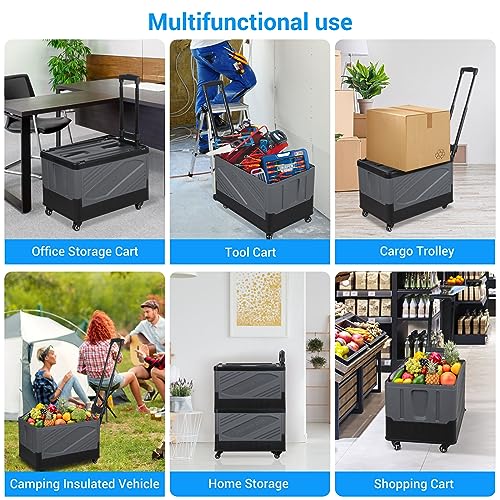 Storage Bins with Wheels - Rolling Carts with Wheels for Closet Organizers and Storage Foldable Rolling Cart for Teachers Rolling Crate Collapsible Shopping Cart Black