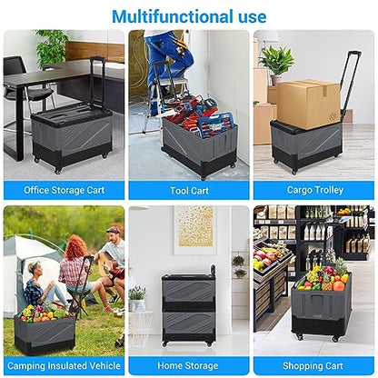 Storage Bins with Wheels - Rolling Carts with Wheels for Closet Organizers and Storage Foldable Rolling Cart for Teachers Rolling Crate Collapsible Shopping Cart Black