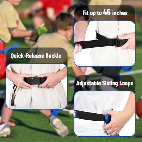 Flag Football Belts, Flag Football Set for Adults Kids and Youth, Flag Football Flags for Players Training Competition - color: Yellow and Blue,30 Flags,10 Players