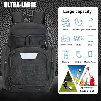 LARIPOP Basketball Backpack with Ball & Ventilated Shoe Compartment Insulated Pockets for Men Youth Training - color: Dark grey