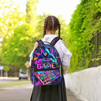 School Backpack for Boys Video Game Backpack for Kids Skull Gaming Print Boys Backpacks School Bag Lightweight Waterproof Adjustable Kids Backpacks Students Bookbag for Children Teens Ages 6-18 - color: Skull Game