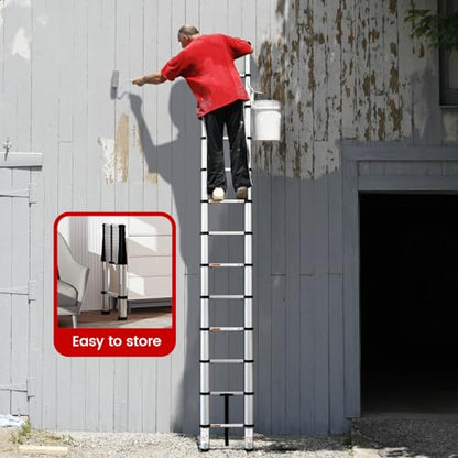 HBTower Telescoping Ladder, 12.5 FT Aluminum Extension Ladder 1000lbs Capacity, Heavy Duty Multi-Purpose Collapsible Ladder for RV, Household and Outdoor Working,Certified by ANSI