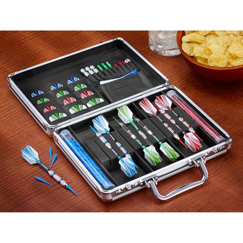 Casemaster Legion Aluminum Dart Case Holds 9 Steel Tip and Soft Tip Darts with Extra Space to Keep Flights in Shape, and Numerous Pockets and Tubes for Storage of Accessories