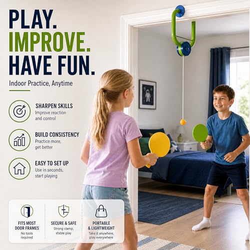 Hanging Table Tennis Trainer Portable Set, 1 Pcs Trainer 6 Balls Door Pong Game for Kids with Racket and Balls, Adjustable Hanging Table Tennis Trainer