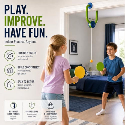 Hanging Table Tennis Trainer Portable Set, 1 Pcs Trainer 6 Balls Door Pong Game for Kids with Racket and Balls, Adjustable Hanging Table Tennis Trainer
