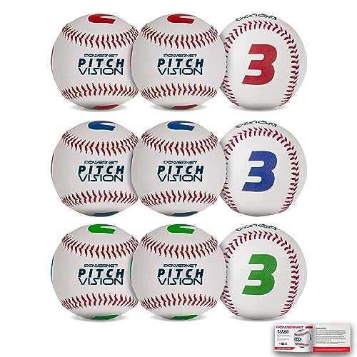PowerNet Pitch Vision Training Baseballs, 4 Multicolored Numbered Sides, Improve Batter's Pitch Recognition for Curveballs, Sliders and Breaking Balls, Baseball Training Equipment - style: 9 Pack