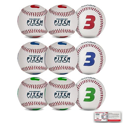 PowerNet Pitch Vision Training Baseballs, 4 Multicolored Numbered Sides, Improve Batter's Pitch Recognition for Curveballs, Sliders and Breaking Balls, Baseball Training Equipment - style: 9 Pack