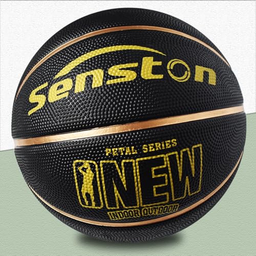 Senston 27.5''/29.5'' Outdoor Basketball Excellent Elasticity/Grip Rubber Basketballs with Pump, Durable Size 5/7 Men Basketball - color: Black/Gold, size: Size 5/27.5''