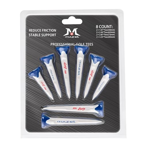 MAZEL Plastic Golf Tees 8 Pack｜Excellent Durability and Stability Plastic Tees with 5 Prongs,Reduces Friction & Side Spin - color: Dark Blue