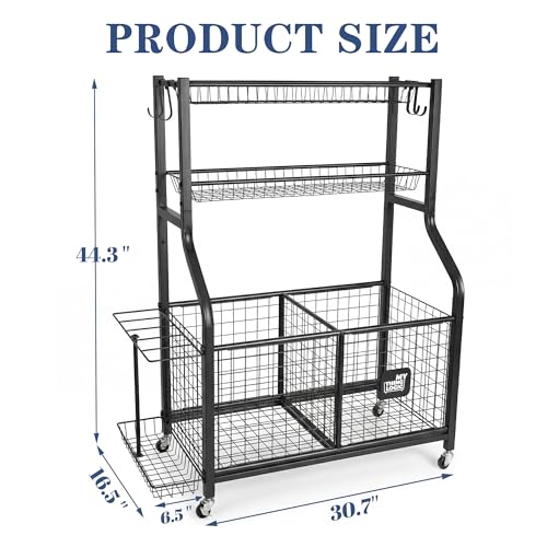 Mythinglogic Sports Equipment Garage Organizer,Garage Ball Storage for Sports Gear and Toys, Rolling Ball Cart with Wheels for Indoor/Outdoor Use