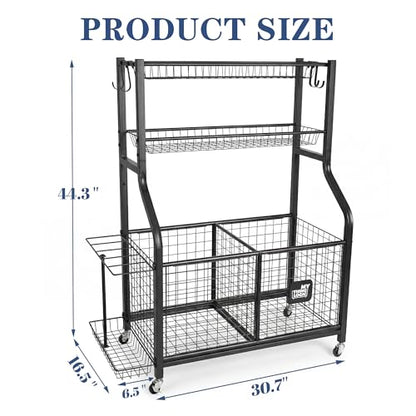 Mythinglogic Sports Equipment Garage Organizer,Garage Ball Storage for Sports Gear and Toys, Rolling Ball Cart with Wheels for Indoor/Outdoor Use