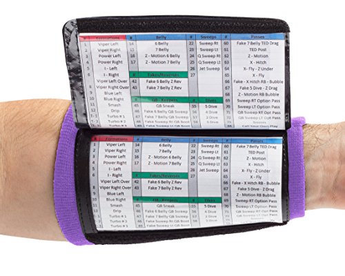 WristCoaches Football Play Wristbands - Youth Quarterback Gear - Wristband Playbook - Softball Wristbands for Signs - color: Purple