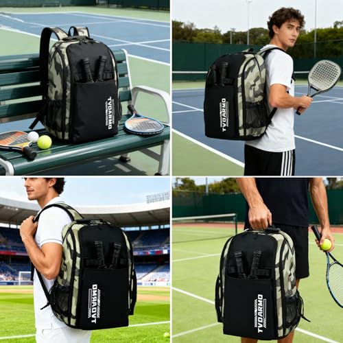 Pickleball Backpack, Large Sports Bag with Shoe Compartment, for Men and Women - color: Camouflage
