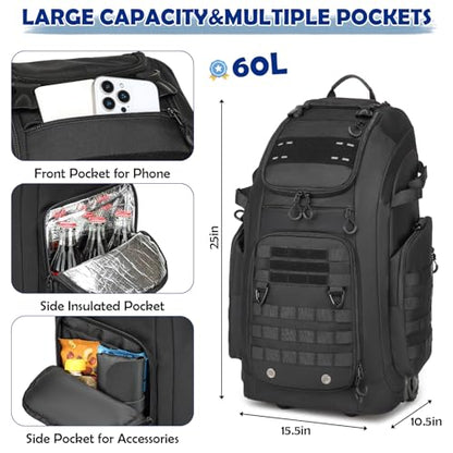 Rolling Baseball Bag with Wheels, Softball Catchers Gear Bags for 4 Bats, Portable Baseball Catcher Bag with Shoe Compartment, Holds All Softball Baseball Equipment - color: Black