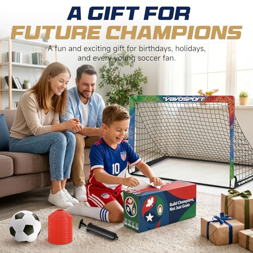 VAVOSPORT Kids Soccer Goals for Backyard Set, 2 Pack Portable Pop Up Soccer Goal with Soccer Net, Size 3 Soccer Ball, Pump, 10 Cones and Carry Bag, Toddler Soccer Training Equipment for Outdoor Games