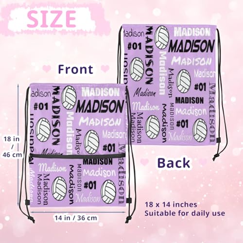Custom Volleyball Style Drawstring Bag, Personalized Sports Ball Backpack Drawstring Sack Cinch Bags for Team Gift Party Favors, Light Purple - color: Light Pink