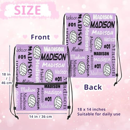 Custom Volleyball Style Drawstring Bag, Personalized Sports Ball Backpack Drawstring Sack Cinch Bags for Team Gift Party Favors, Light Purple - color: Light Pink