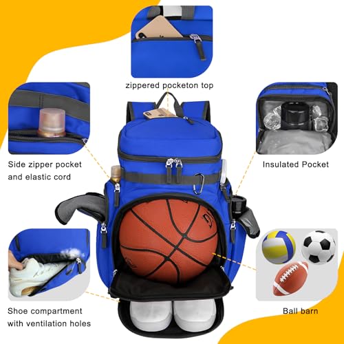 Goloni Basketball Backpack,Large Sports Bag with Ball Compartment & Shoe Compartment, Best for Basketball, Soccer - color: Blue