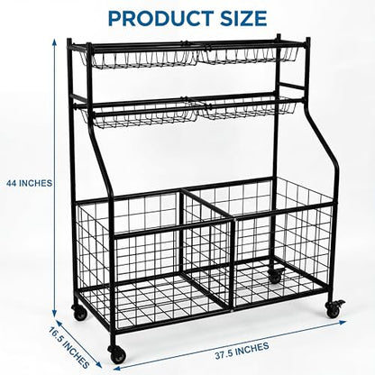 Garvee Ball Storage Cart, Sports Equipment Garage Organizer with Wheels for Sports Gear and Toys, Rolling Indoor/Outdoor Storage Cart