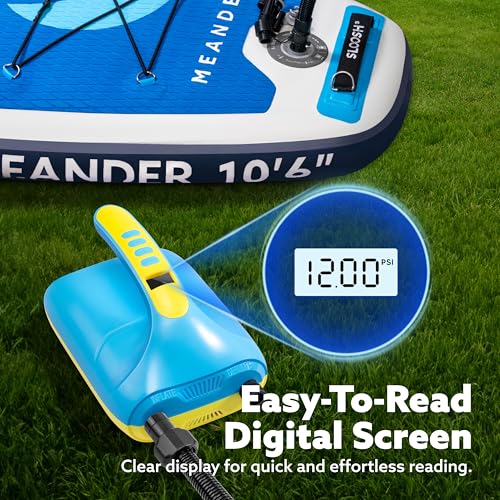 Sloosh Electric Paddle Board Pump, 20 PSI High-Pressure Dual-Stage Inflation SUP Air Pump with Auto-Off Function, 12V DC Car Connector for Inflatable Paddle Boards, Kayaks, Boats, and Air Mattresses