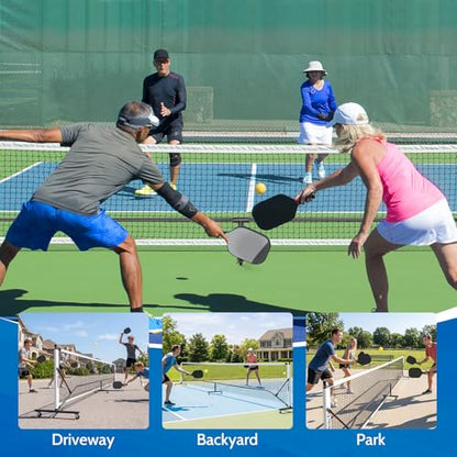 Portable Pickleball Net System with Wheels, 22FT Regulation Size Pickleball Net with Court Lines and 8 Sandbags for Outdoor Driveway, Mobile Pickle Ball Set with Carry Bag, Steady Steel Frame