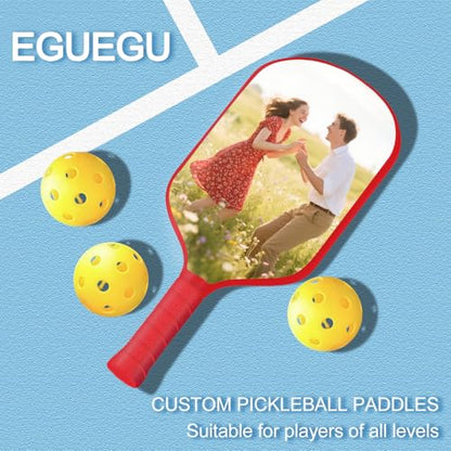 Custom Pickleball Paddles with Photo Text Logo, Personalized Pickleball Paddles with Comfort Grip, Personalized Gifts for Beginners, Lover, Boyfriend, Men (Only One Paddle) - color: red