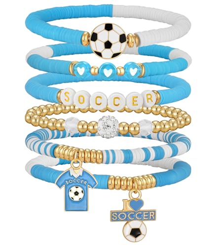doubgood 2026 World Soccer Cup Soccer Bracelets for Women Men, Stackable Soccer Jewelry Game Day Fan Accessories Gifts for USA Mexico Argentina Soccer Fans - color: Light Blue