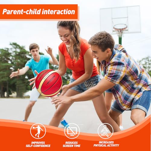 Training Soft Touch Rubber and Faux Leather Fighting Basketball, High Bounce Indoor Outdoor Basketball Gift - color: XJ1000-7 Brown