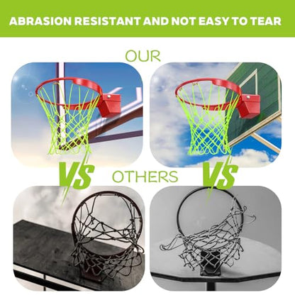 Nogeqi Nightlight Basketball Net Replacement, Basketball Hoop Net, Nylon Basketballs Nets Heavy Duty Outdoor, Fits Outdoor Indoor Standard Rim, All Weather Anti Whip Anti-Entanglement(12 Loops)