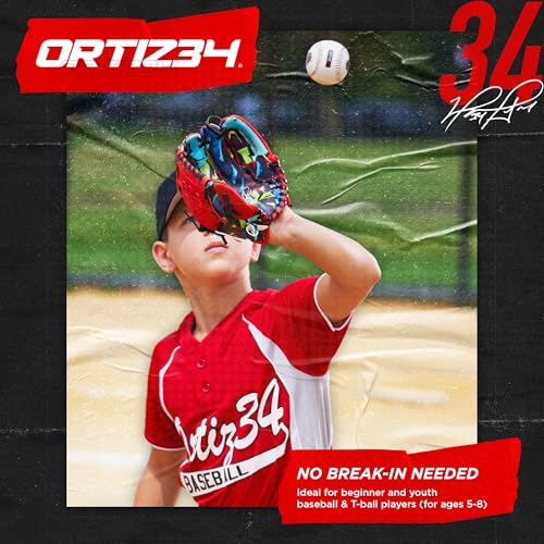 9" Graffiti T-Ball Glove- David Ortiz Graffiti Youth Baseball Glove- Right Hand Throw, Easy to Close, No Break-in Needed, Lightweight, Made for Youth - color: Green/Red