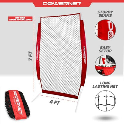 PowerNet Baseball Training Equipment Baseball Net, Portable Softball Batting Practice Pitching Screen, 7-FT I-Screen or A-Frame Pitching Net - color: Red, style: I-Screen NET ONLY