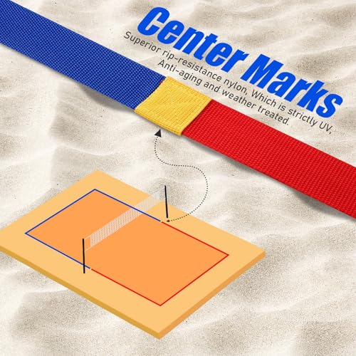 TOBWOLF Beach Volleyball Lines for Sand, Heavy Duty Volleyball Court Lines for Sand Beach Grass Backyard, 26.3' x 52.6' Portable Volleyball Boundary Lines with Metal Anchors & Sandbags