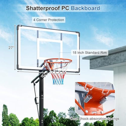 GYMAX Basketball Hoop, 5.6-10 Ft Adjustable Basketball Goal with 44 Inch Shatterproof Backboard, Fillable Base, Wheels for Teens, Adults, Outdoor, Backyard, Driveway