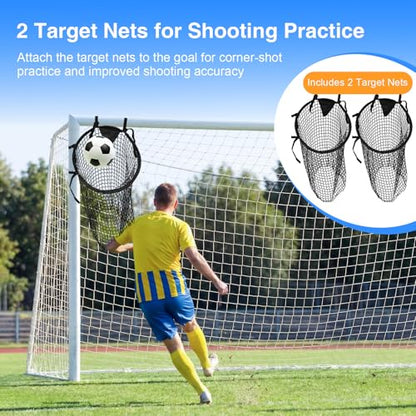 12x6 Soccer Goal for Backyard, Portable PVC Soccer Goal with 2 Target Nets, 10 Cones & Carry Bag, 68mm Frame, Easy Setup for Kids, Youth Training & Family Play