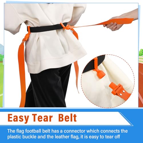 Hungdao 10/12 Players Flag Football Belts and Flags Adjustable Football Belts for Kids Teens Adults Team Training Sport Event - color: Orange