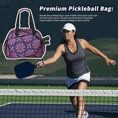 Boulder Bee Pickleball Bags, Premium Pickleball Tote Bag for Girls, Women’s Hand/Shoulder Gym Bag w Water Bottle Holder, with Pickleball Racquet/Paddle Holder - color: Baroque
