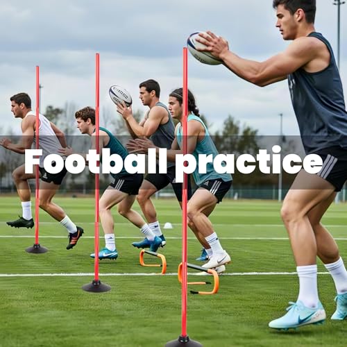 6 Pcs 5 FT Adjustable Agility Training Poles for Soccer,Basketball,Football, Horse,Dog-Speed and Agility Training Equipment Sports Training Poles with Rubber Bases and Bag - color: red