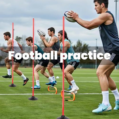 6 Pcs 5 FT Adjustable Agility Training Poles for Soccer,Basketball,Football, Horse,Dog-Speed and Agility Training Equipment Sports Training Poles with Rubber Bases and Bag - color: red