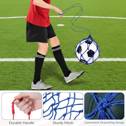 2 Pcs Soccer Ball Return Trainer Net Football Kick Trainer Net Fits Ball Size 3, 4, 5 Football Kick Throw Self Practice Training Aid Adjustable Waist Belt Footballs Training Equipment for Boys