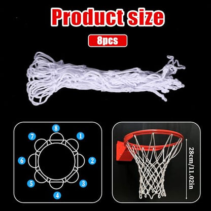 8 Pcs Mini Basketball Nets Replacement for 8"-10.25" Basketball Rims with 8 Loops White Nylon Small Basketballs Hoop Net Basketballs Rims Thicker Ropes Weaved All Weather