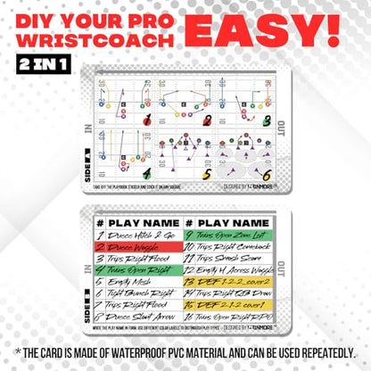 1NMORE 5v5, 7v7 Football Wristbands with Playbook System, Quarterback Wrist Coach for Youth, Flag Football Wrist Bands with Plays Stickers & PVC Cards