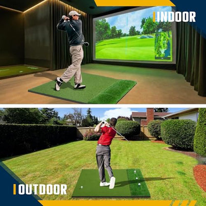 Dual-Turf Golf Mat 36mm: 5x4ft/5x5ft Extra Thick Golf Hitting Mats Practice Outdoor Indoor, High-Density Artificial Hitting Training Matt for Garage Chipping Driving Swing, Ideal Gifts for Men Dad - style: 5‘X5’ Thickened- 31mm
