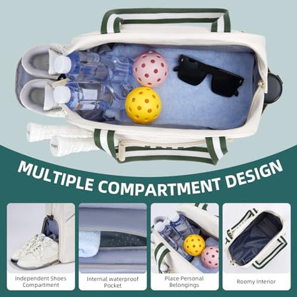 Pickleball Bag Pickle Ball Backpack for Women,Pickleball Accessory Tote Sport Equipment Bag Machine Washable with Shoe Compartment,Wet Pocket,Adjustable Shoulder Strap Fence Hook,Great Gift 30L-White - color: White
