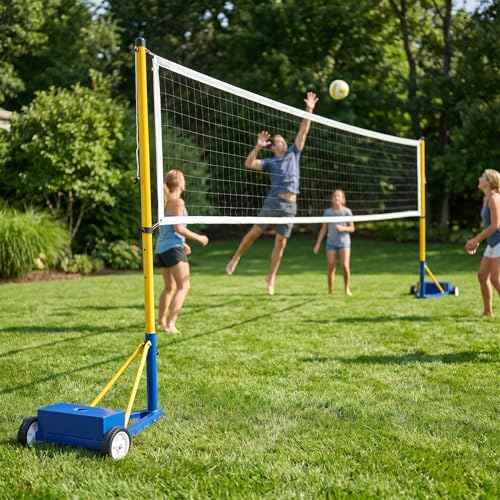 Adjustable Volleyball Poles & Net Set for Backyard - Heavy Duty Outdoor Volleyball & Badminton System, 4 Heights 5ft-6.8ft, Perfect for Family Fun