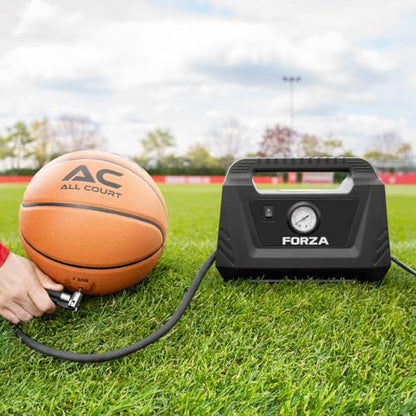 FORZA Electric Ball Pump [230V] – Sports Ball Pump for Fast Inflation – Triple Pressure Gauge [PSI, KPA, & BAR] – EU Plug with UK Adapter