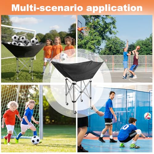 Collapsible Hammock Ball Cart with Wheels, Heavy-Duty Volleyball Cart for Gym Garage Sports Equipment Organizer, Rolling Caddy with Carry Bag for Easy Storage Transport, Holds 30+ Balls