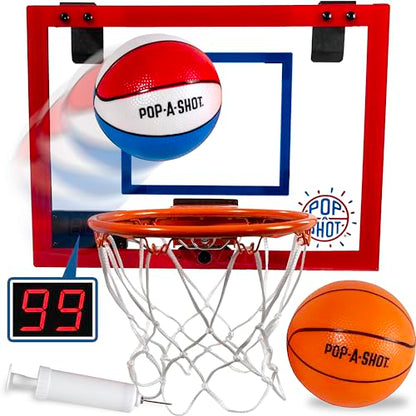 Pop-A-Shot Super Slam Over The Door Mini Basketball Hoop for Adults | 2 Included Basketballs and Pump | Built for Dunks | Breakaway Rim | Shatter Resistant Backboard | 17x12.5 Inches