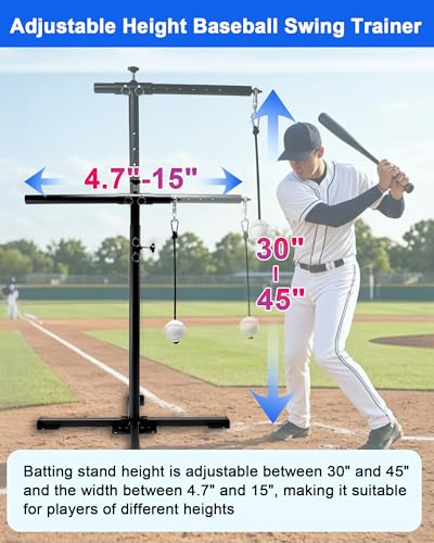Batting Tee with Tethered Ball, Height Adjustable from 30" to 45" Baseball Batting Trainer, Batting Practice Equipment with 2 Sandbags, Baseball Swing Trainer to Improve Swing Power and Accuracy