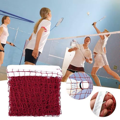 Outdoor Replacement Badminton Net, Indoor Standard Regulation Badminton Court Netting Only, for Backyard Beach Garden, 20 FT x 2.5 FT, Red Polypropylene with White Borders
