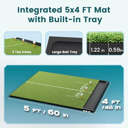 Golf Hitting Mat with Ball Tray, 5x4 / 6x4 ft, 26mm / 31mm Thick, Pro & Elite Turf with Swing Path Line, Premium Golf Practice Mat for Indoor & Outdoor Swing, Chipping, Training - style: 5×4 ft ELITE Turf – 31mm / Line